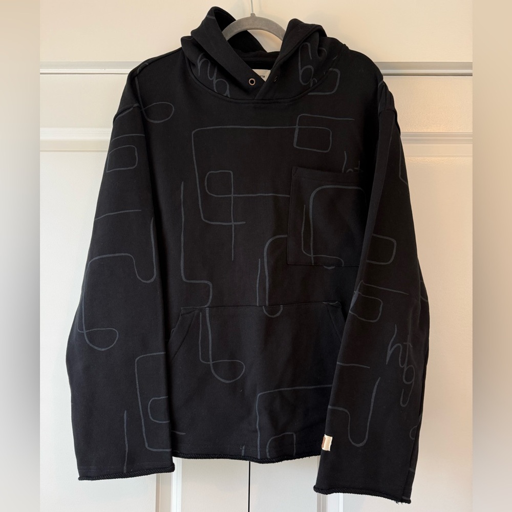 Honor the Gift Mens Novelty Printed Terry Pullover Hoodie Black Grey Size Medium